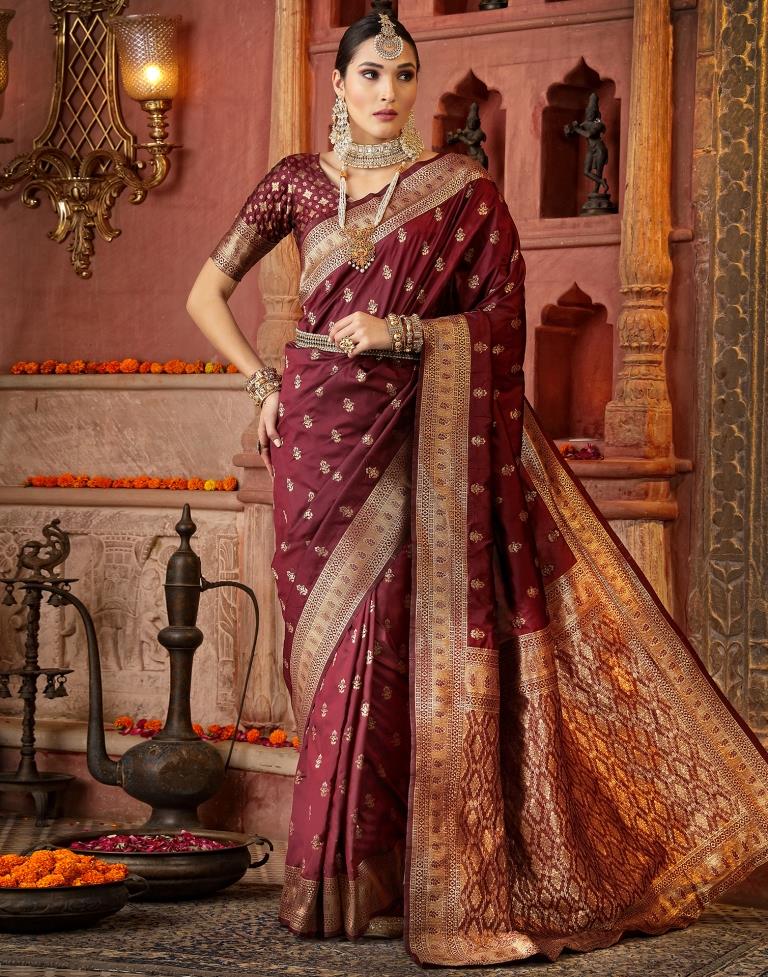Maroon Banarasi Silk Weaving Saree | Leemboodi
