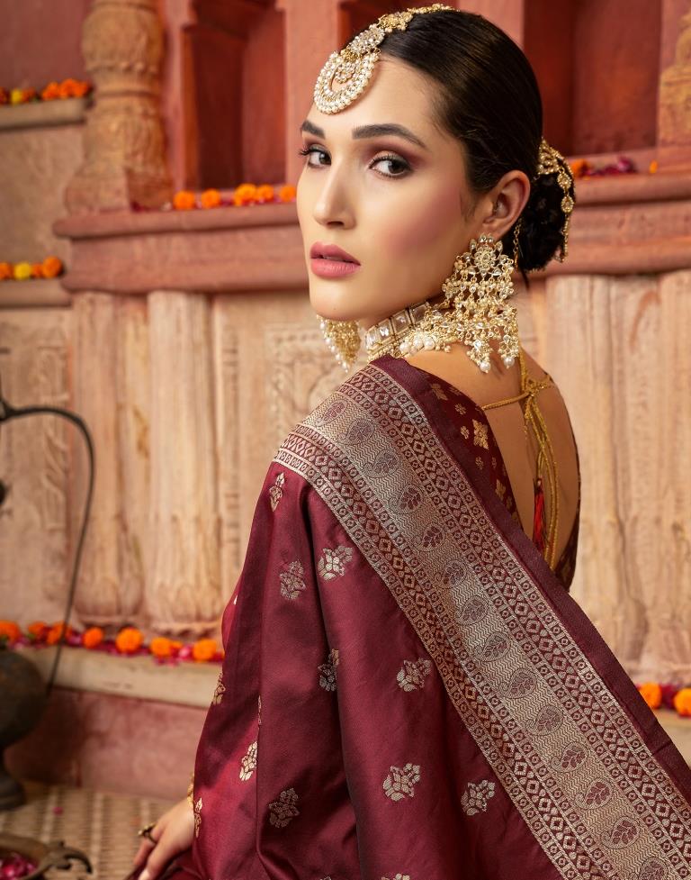 Buy Burgundy Maroon Banarasi Saree online-Karagiri – Karagiri Global