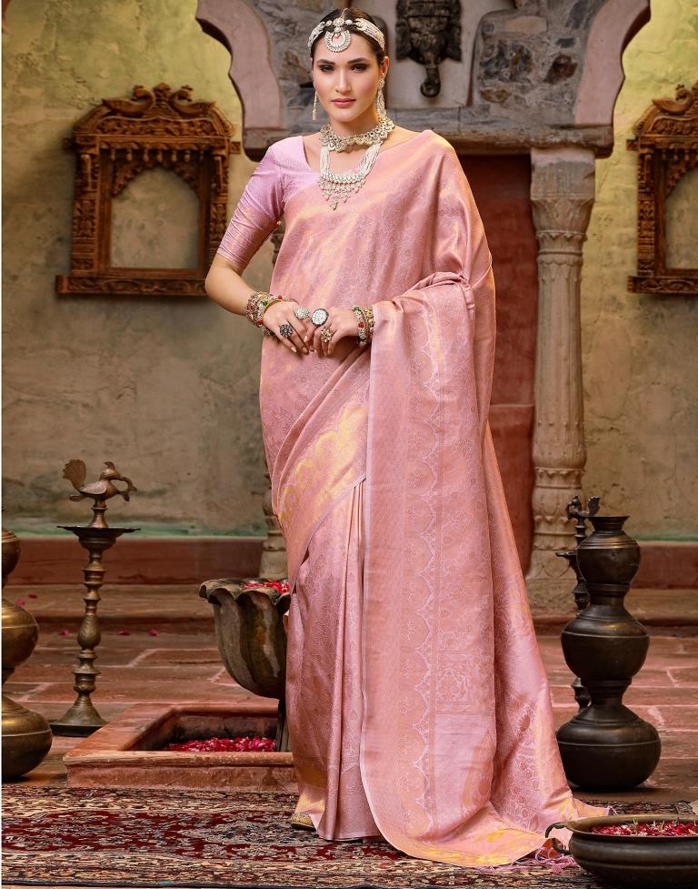 Light Pink Banarasi Silk Weaving Saree | Leemboodi