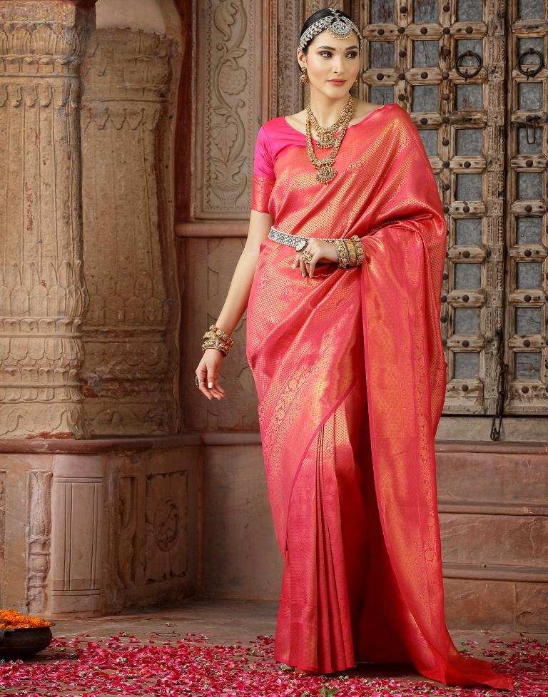 Rani Pink Banarasi Silk Weaving Saree | Leemboodi