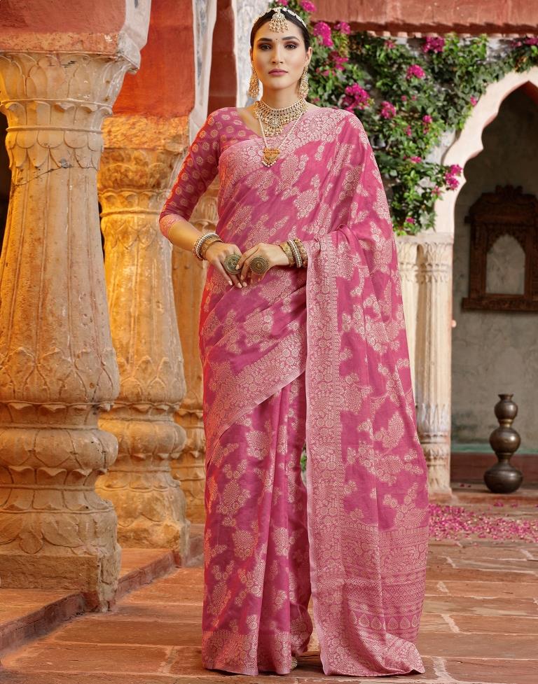 Pink Banarasi Silk Weaving Saree | Leemboodi