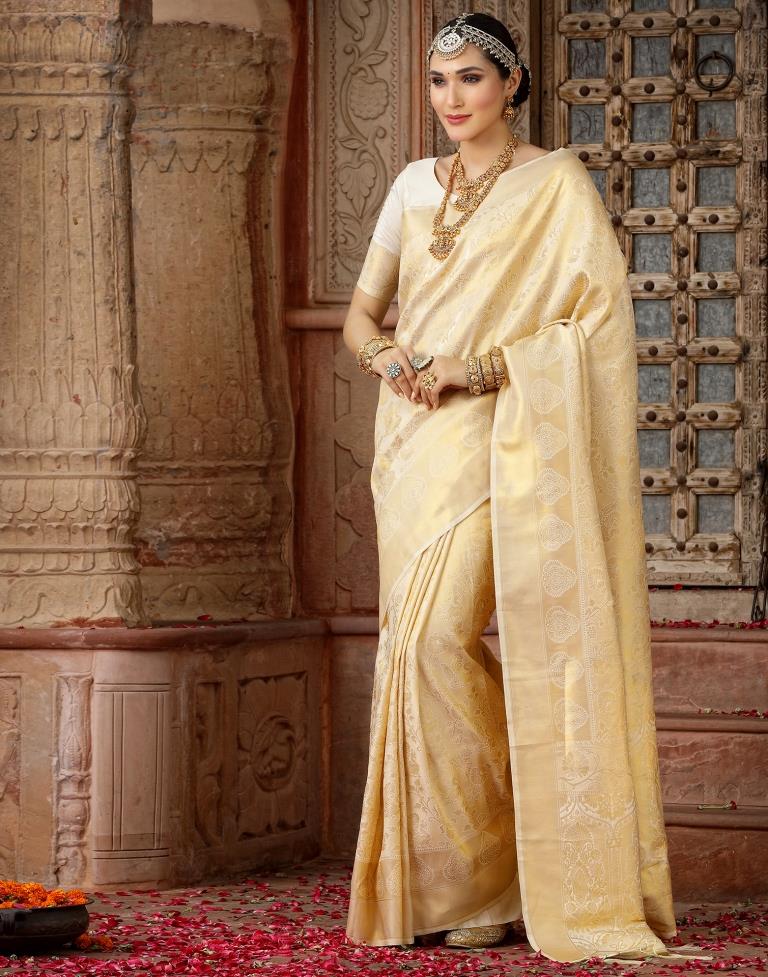 Cream Banarasi Silk Weaving Saree | Leemboodi