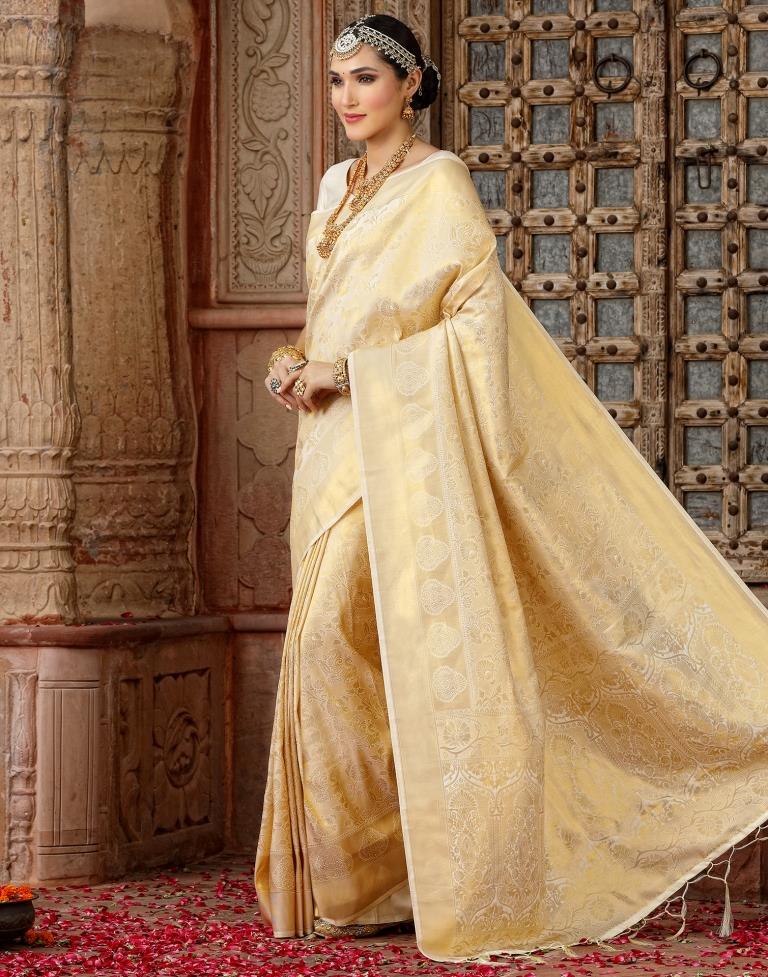 Buy Cream Cotton Saree online-Karagiri