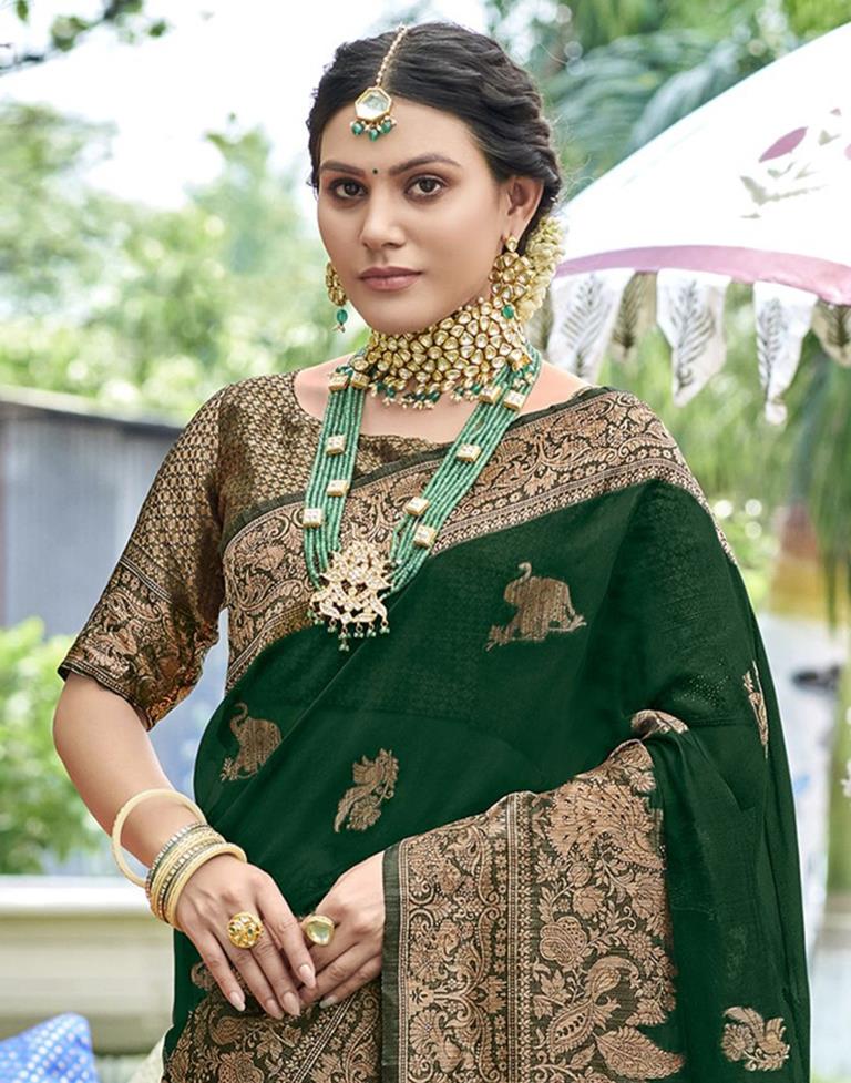 Green Color Two Toned Banarasi Silk Saree with Woven Pallu and Embroid –  fashionnaari