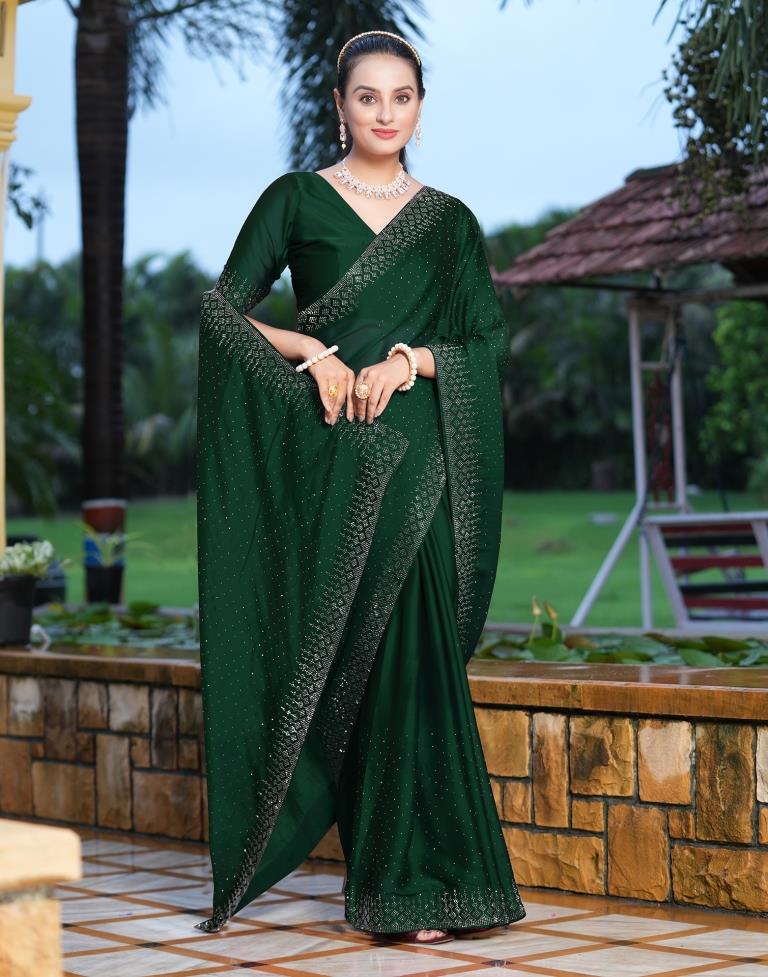 Dark Green Designer Saree With Fancy Blouse – StylebyPanaaash