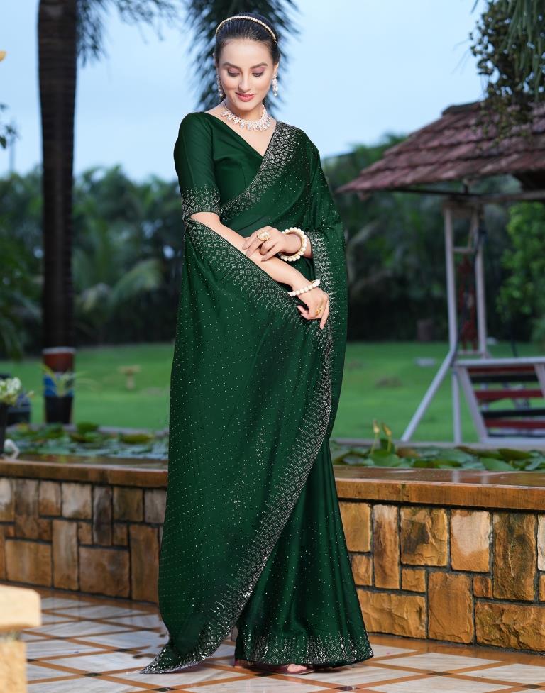 Buy online Women's Solid Dark Green Colored Saree With Blouse from ethnic  wear for Women by Hritika for ₹889 at 59% off | 2024 Limeroad.com