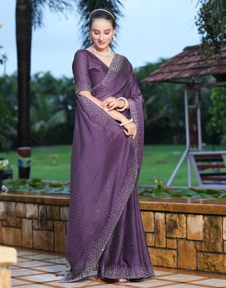 Georgette Silk Embroidered Saree in Dark Light Purple – Common Kiwi