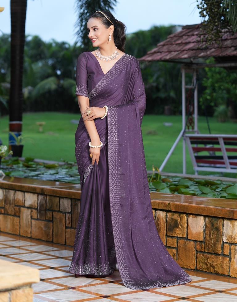 Designer light purple saree with embroidery on blouse and border D.No. 6310  – Monalisa Sarees