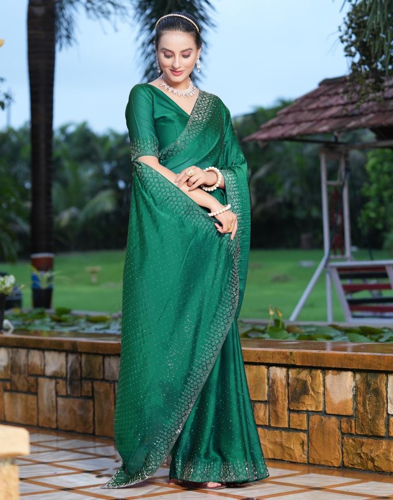 Buy Eshwari Creation Women's Georgette Sea Green Saree With Heavy Lace  Border & Heavy Fancy Brocade Blouse at Amazon.in