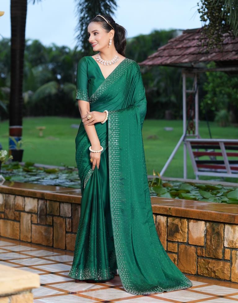 Dark Green Silk Saree with Blouse Design - Online Saree Sri Lanka