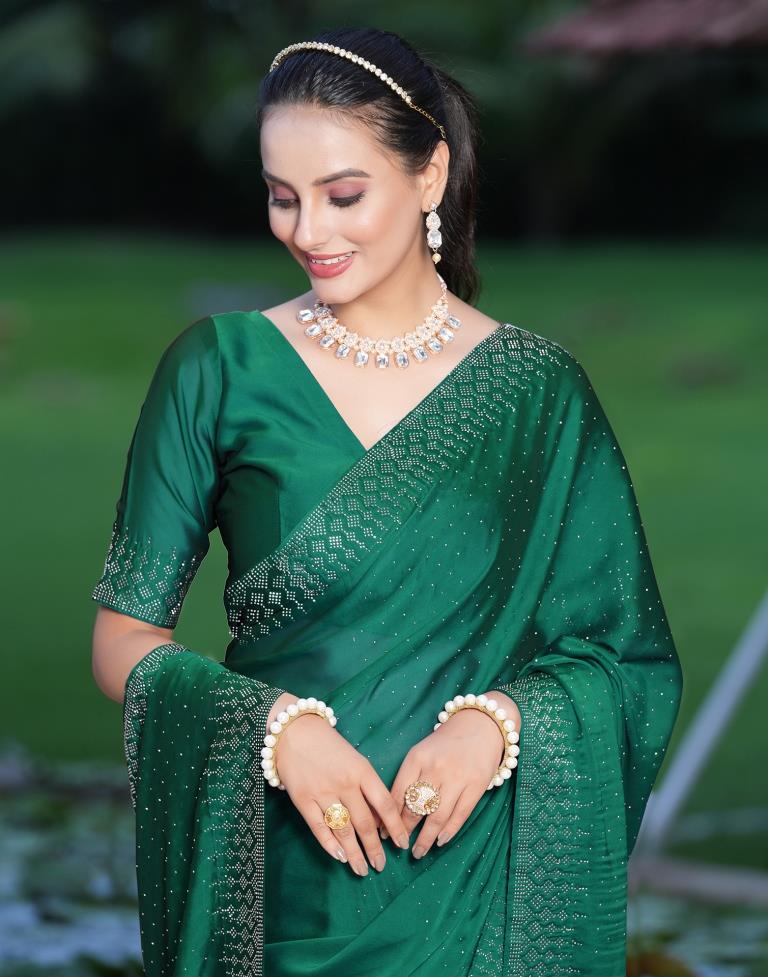 Buy Forest green georgette saree with floral jaal embroidery Online - Kalki  Fashion