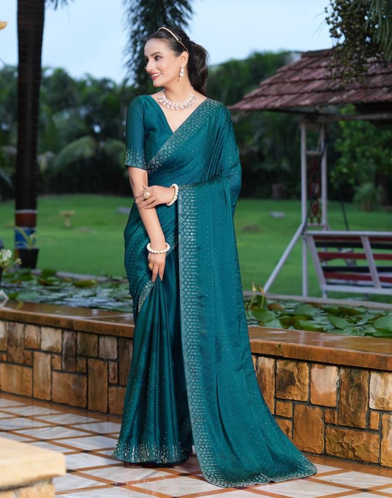 Buy Teal Blue Stone Embellished Saree Online in India @Mohey - Saree for  Women