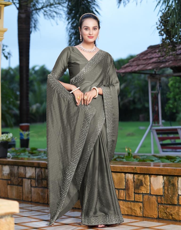 Cream Thread Embroidered Georgette Saree & Blouse Saree 4068SR05