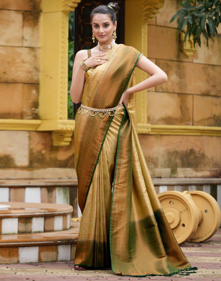 Zari Sarees Online Golden Saree with Red Designer Blouse