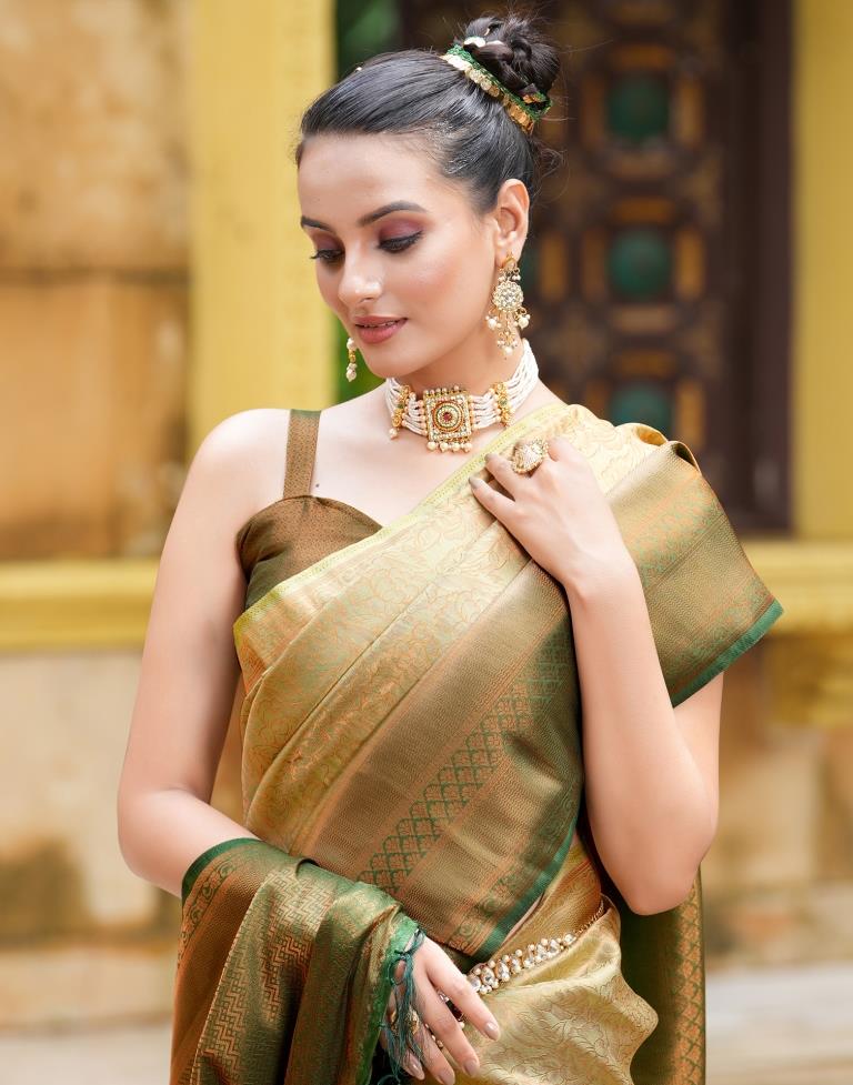 Buy Pista Green Embroidered Satin Silk Saree For Women Online - Frontierraas