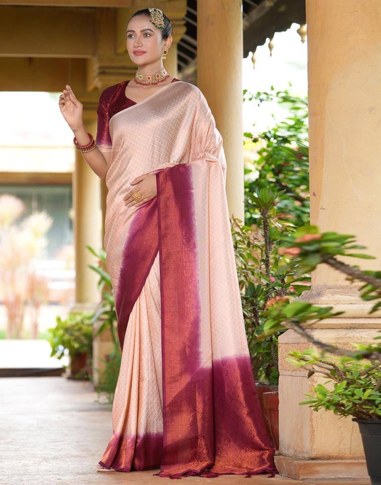 Beige Silk Weaving Kanjivaram Saree | Leemboodi