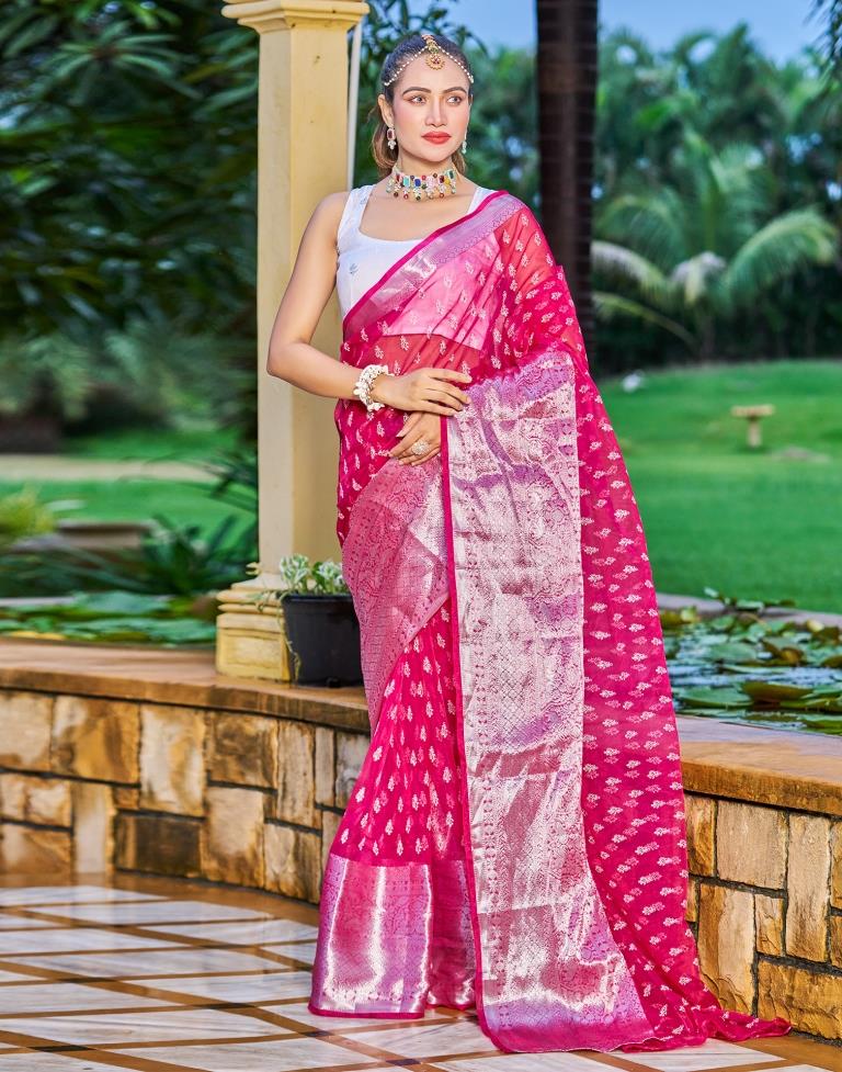 Utsav Pink silk cotton silver Zari Chanderi Saree