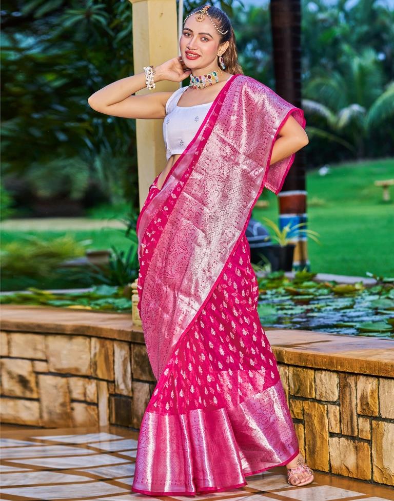 Pink and silver Saree | Designer saree blouse patterns, Fashion blouse  design, Saree blouse designs