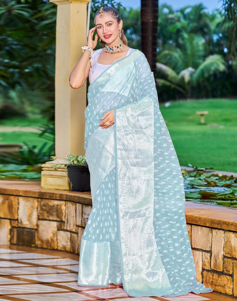 Light Blue Color Bhagalpuri Kota Silk Saree - MS Handloom