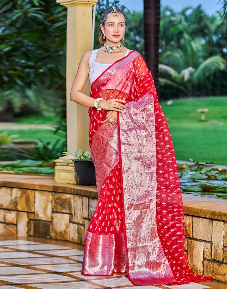 Banarasi Katan Silk Saree With Blouse Piece, Beautiful White Red Benarasi  Sari for Women, Party Wedding Festival Wear Saree, Sufiyaart - Etsy