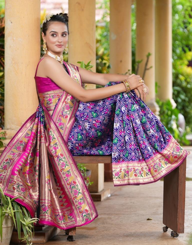 Attractive Violet Color Silky Copper Weaving Silk Saree For Women –  Chandler Fashions