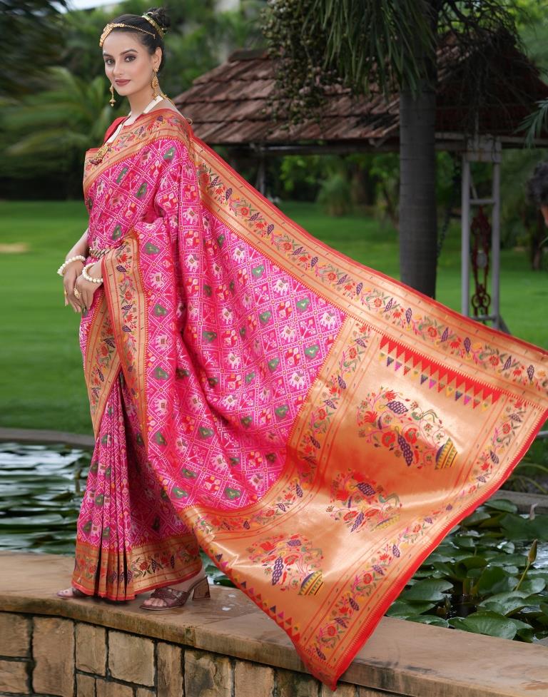 Pink Wedding Wear Patola Saree In Silk