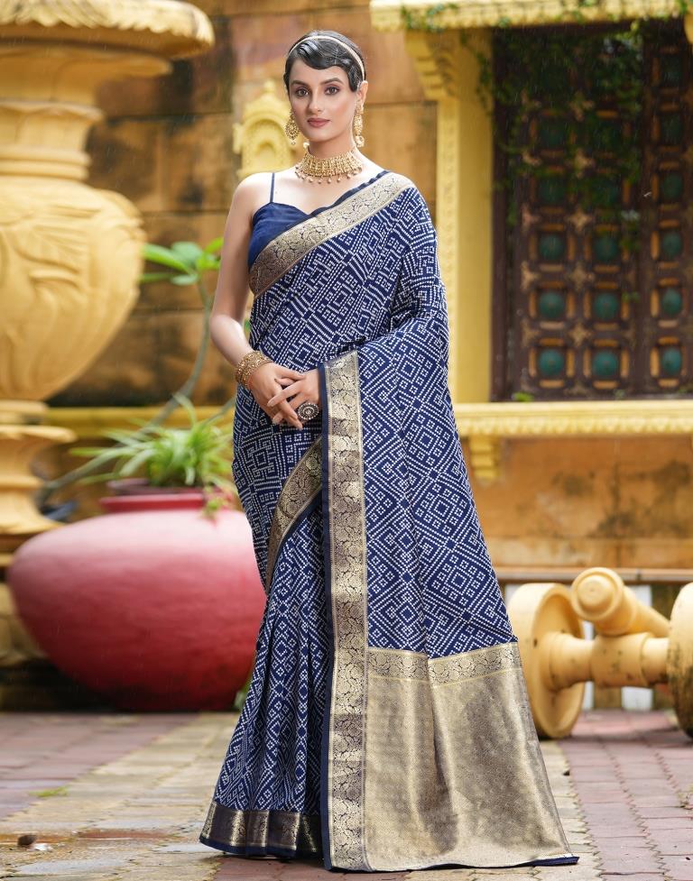 Wonderful Navy Blue Designer Party Wear Georgette Bandhani Saree --  Miraamall - USA UK Canada