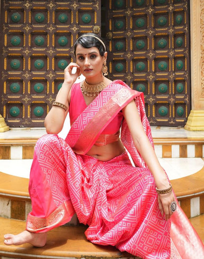 Pink Weaving Silk Bandhani Saree