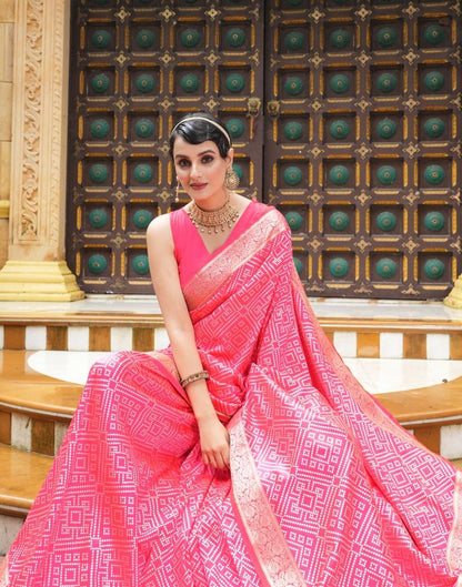 Pink Weaving Silk Bandhani Saree