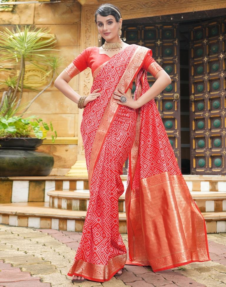 Red Weaving Silk Bandhani Saree