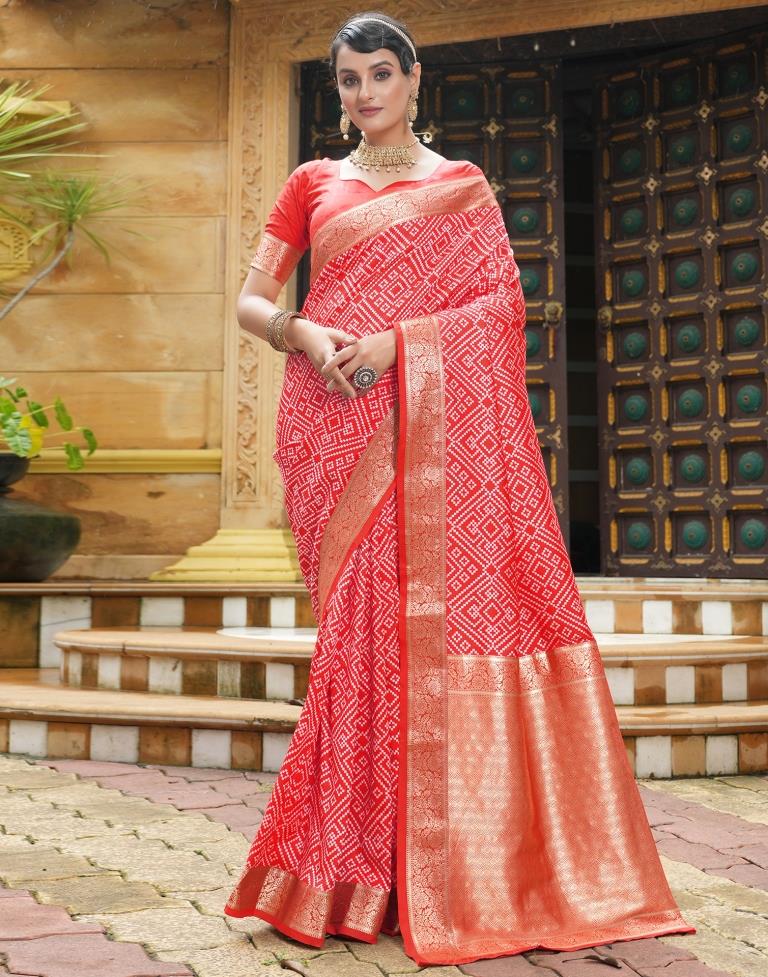 Red Weaving Silk Bandhani Saree