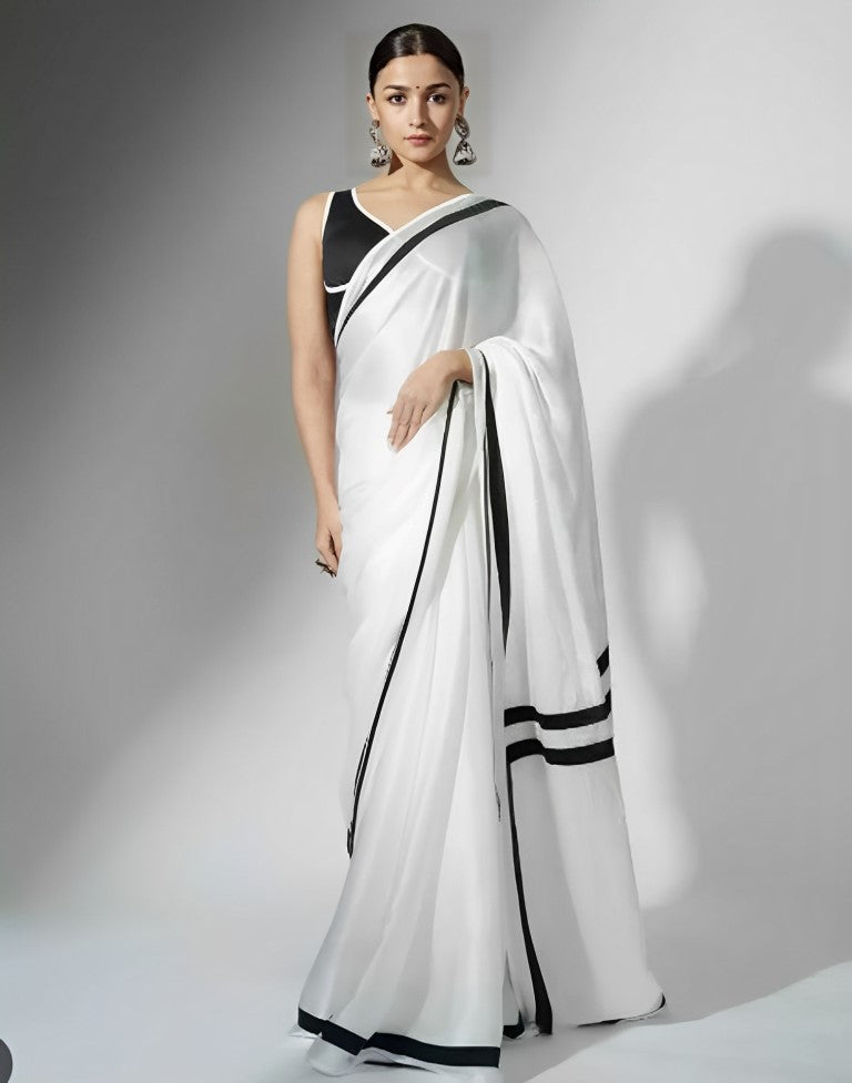 White Printed Silk Saree