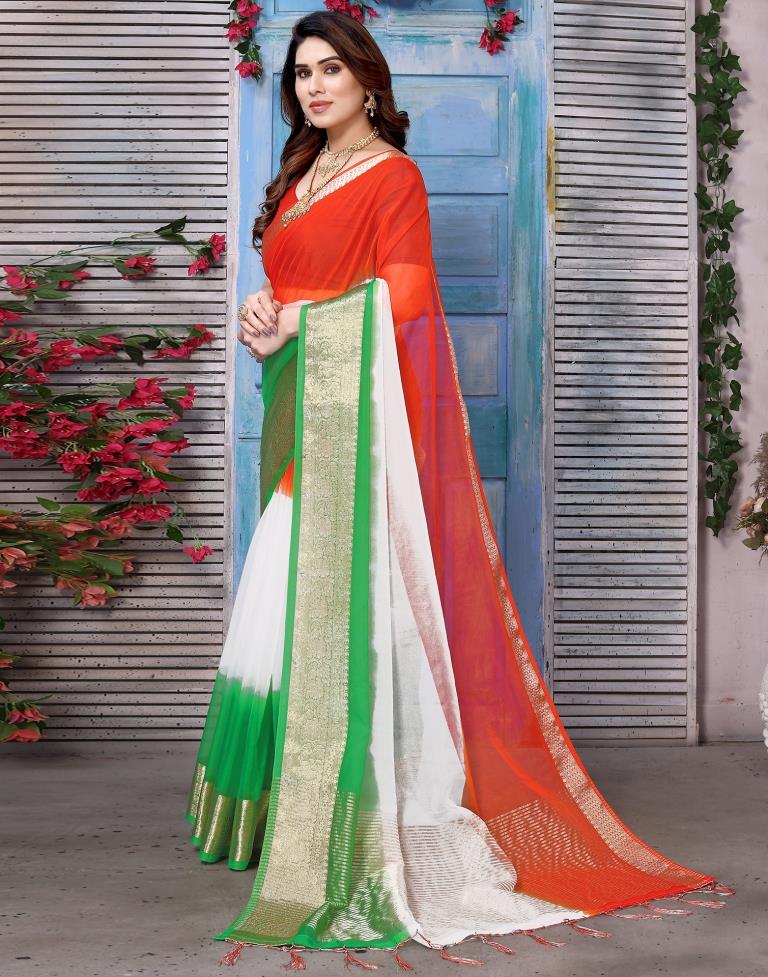 Buy TIRANGA SAREE Independence Day Tricolor JANDA Tiranga Oraganza Saree  with Unstitched Blouse Piece REPUBLIC DAY SAREE at Amazon.in