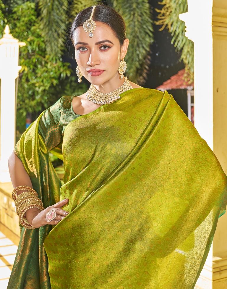 Olive Green Embroidered Saree Set Design by Archana Jaju at Pernia's Pop Up  Shop 2024