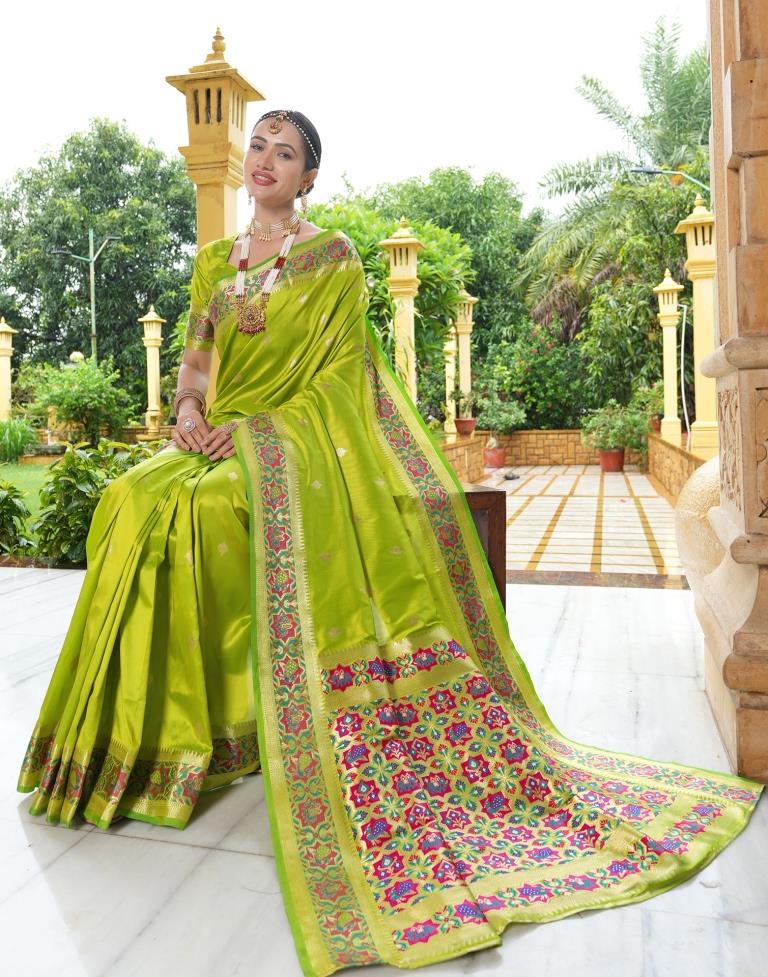 Parrot Green Silk Saree | Leemboodi