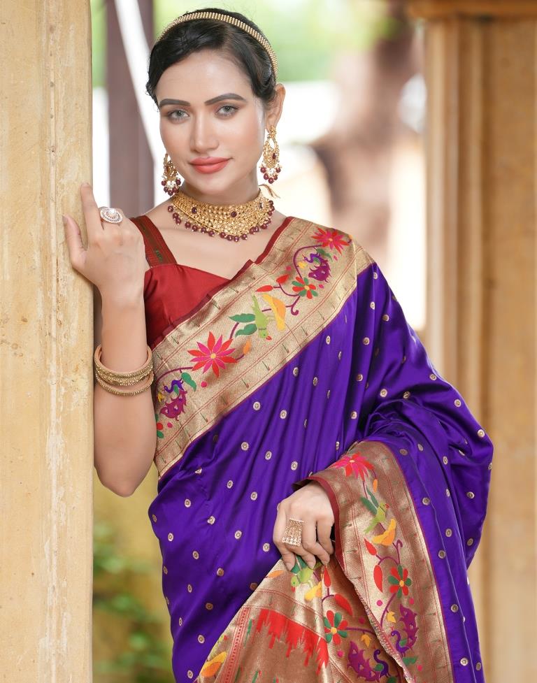 Blended Silk Purple Paithani Saree - Vastrams