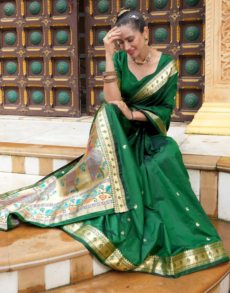 Superlative Forest Green Paithani Saree at 5199.00 INR in Surat | Kimora  Fashion Private Limited