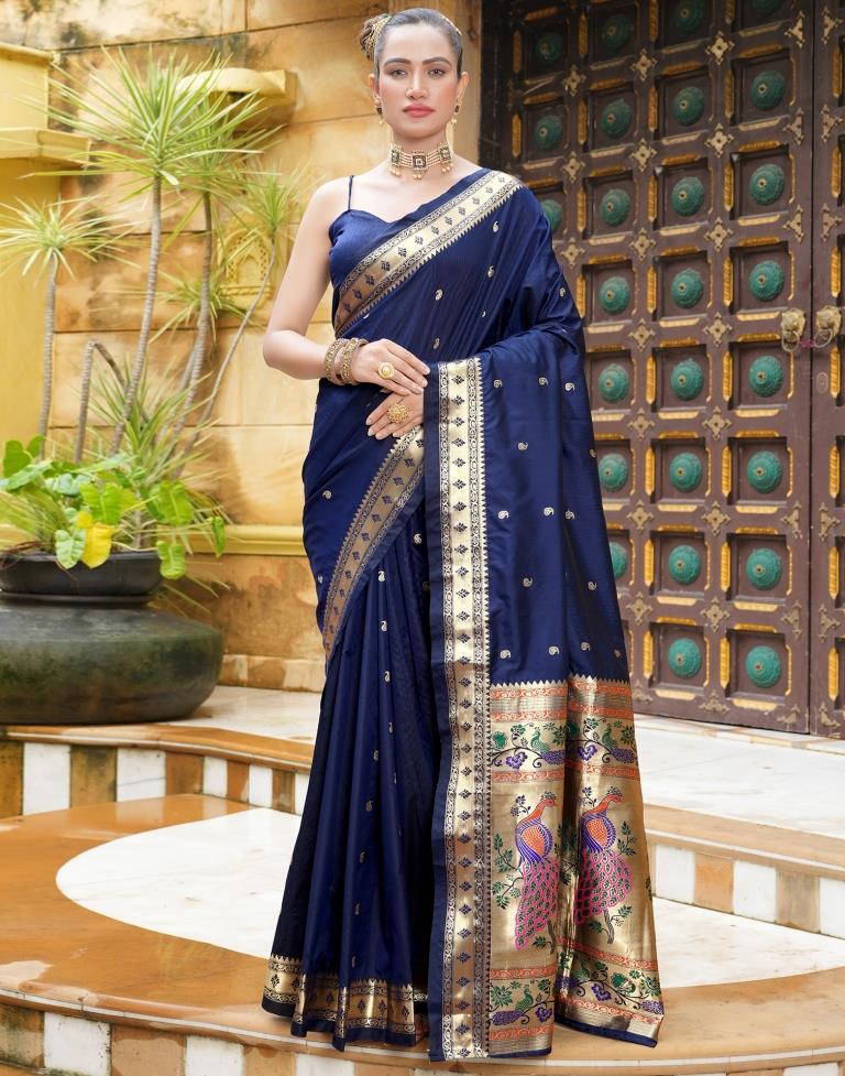 Buy SANGAM INFOTECH Diwali Navratri Saree Navy Blue Paithani Silk Woven  Work Traditional Tassels Saree Online at Best Prices in India - JioMart.