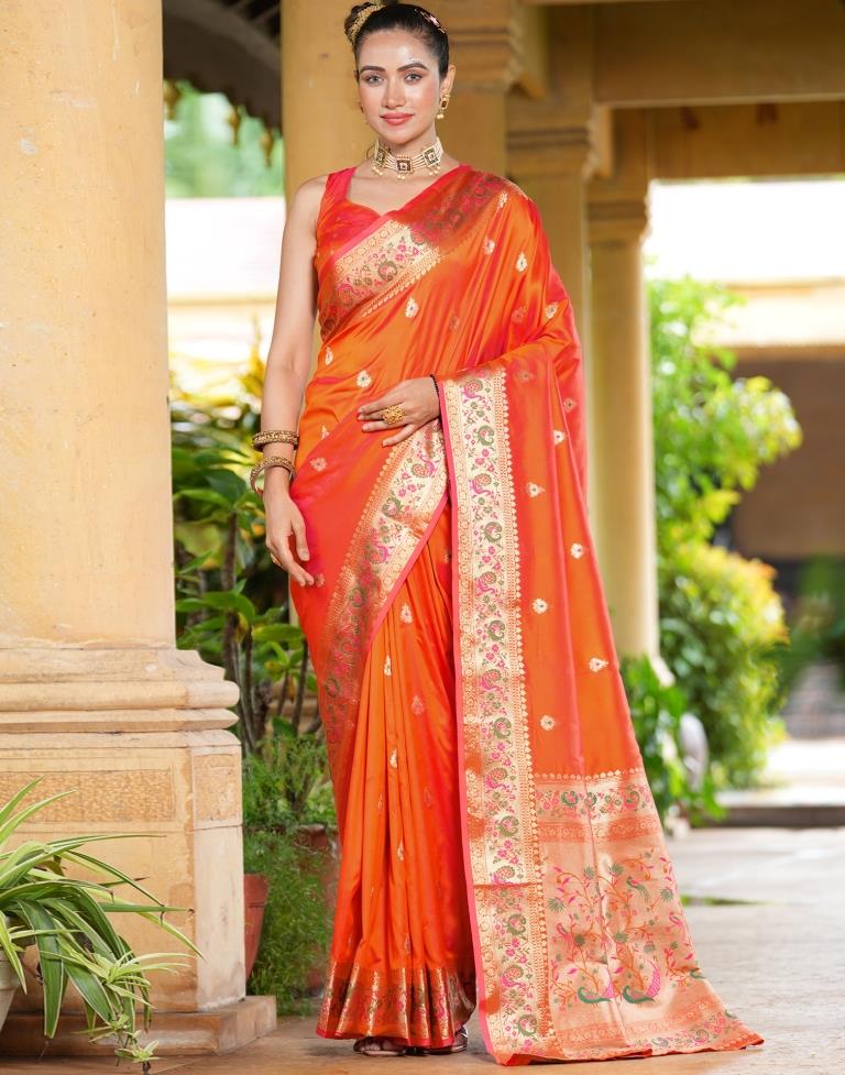 Buy Orange Handloom Cotton Floral Pattern Paithani Saree For Women by  Nazaakat by Samara Singh Online at Aza Fashions.