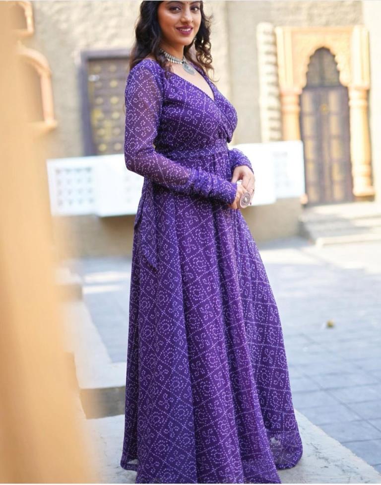 Purple Printed Georgette Ethnic Dress