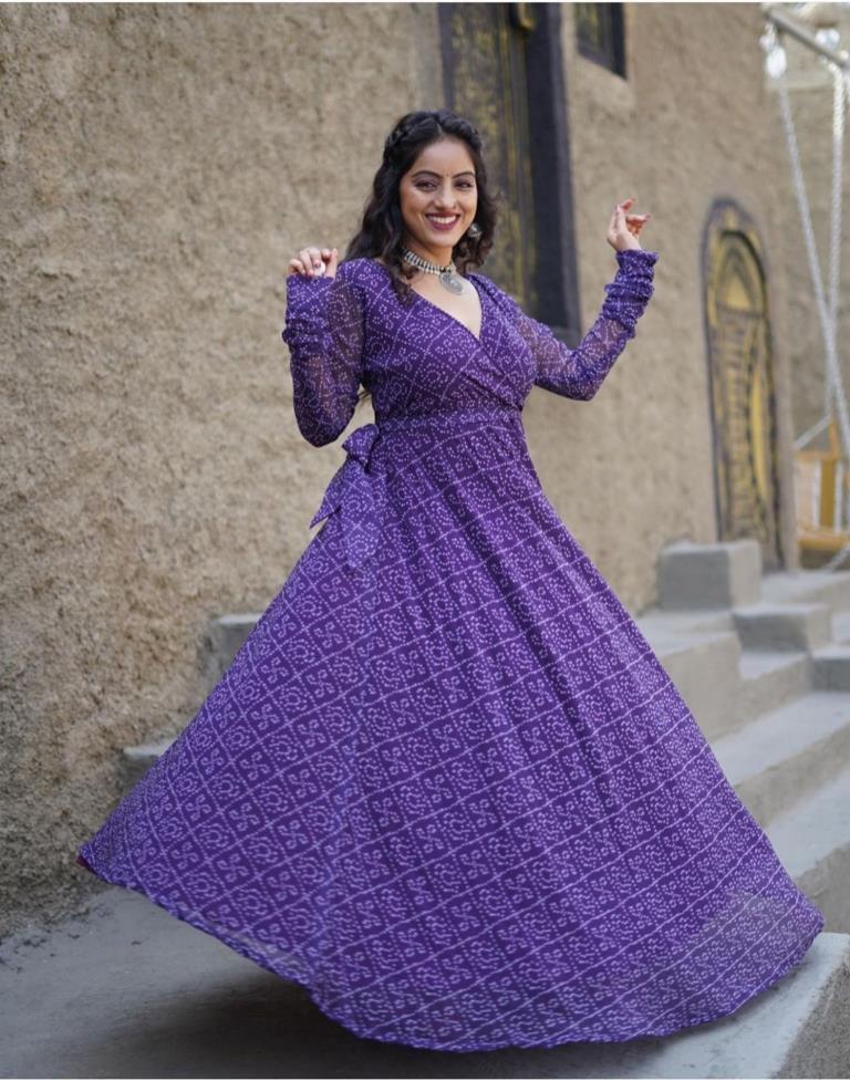 Purple Printed Georgette Ethnic Dress