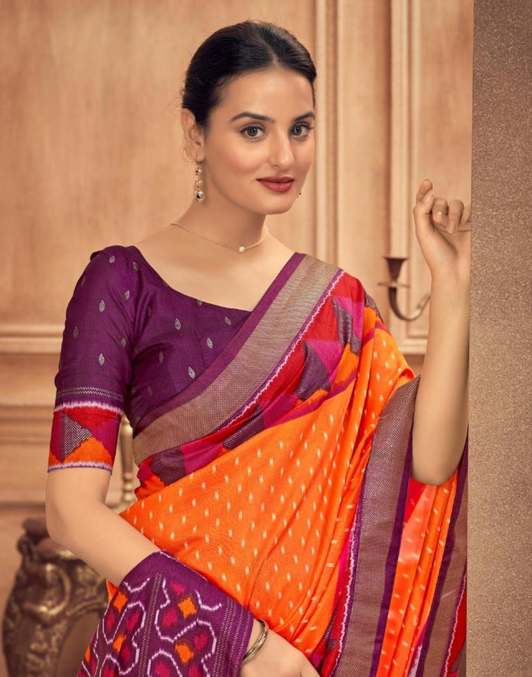 Rani Pink and Orange Bandhej Print Saree in Silk with Contrast...