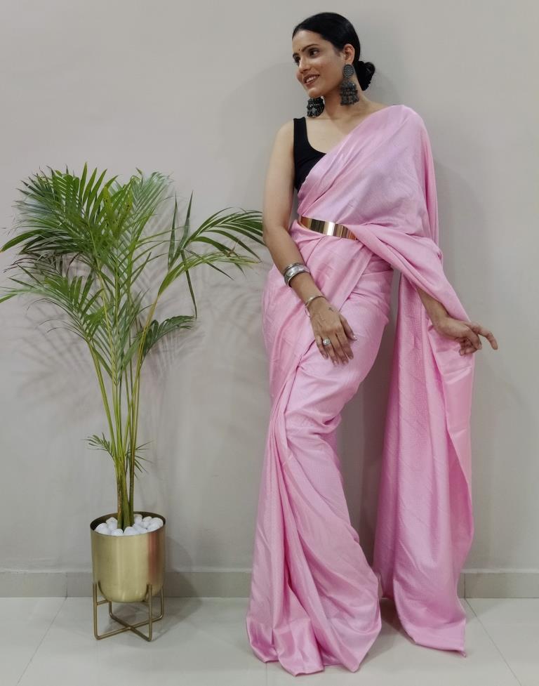 Soft Mulmul Cotton Plain Pink Saree|Tulip Pink|Suta