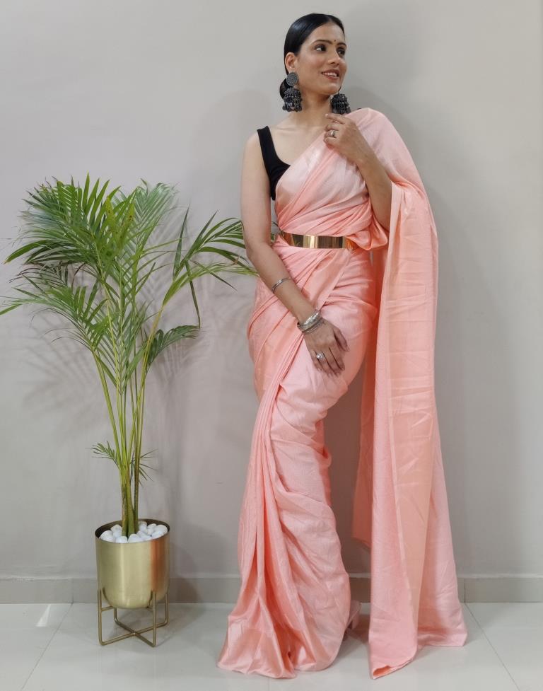 Peach Silk Plain Saree With Blouse 154161 | Party wear sarees, Party wear  sarees online, Half saree