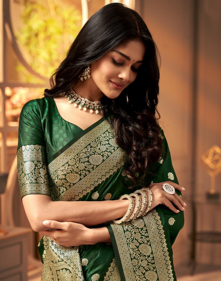 Dark Green Weaving Silk Banarasi Saree – Leemboodi