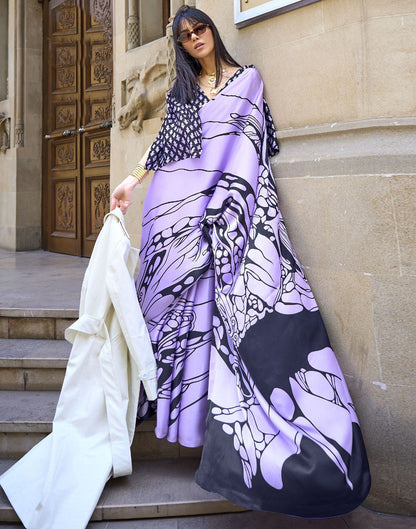 Light Purple Printed Satin Saree | Leemboodi