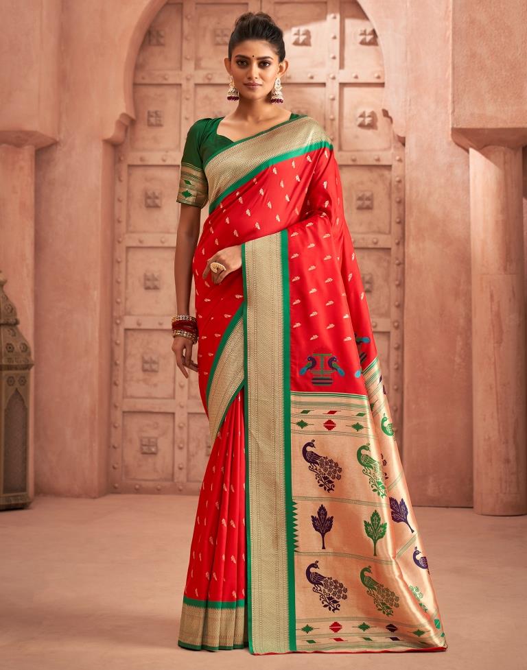 Red Weaving Silk Paithani Saree