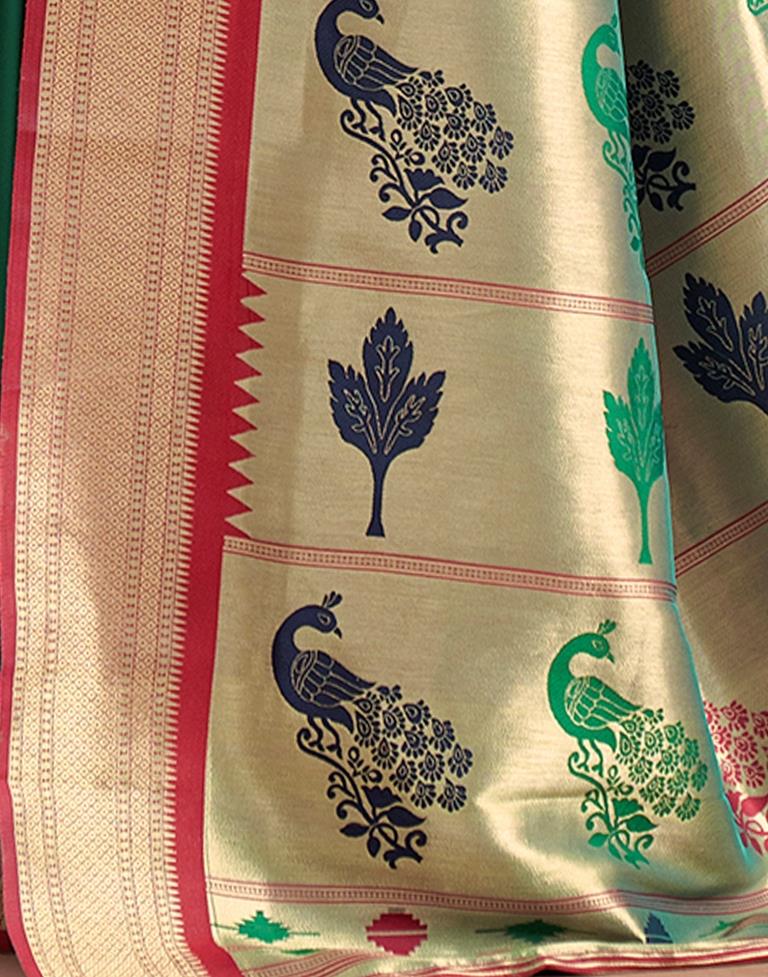 Rama Green Weaving Silk Paithani Saree