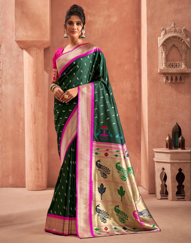 Dark Green Weaving Silk Paithani Saree