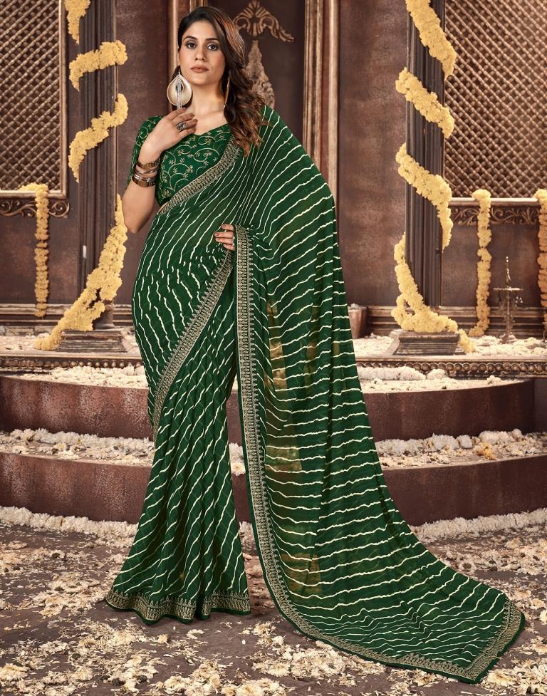 Green Printed Georgette Saree